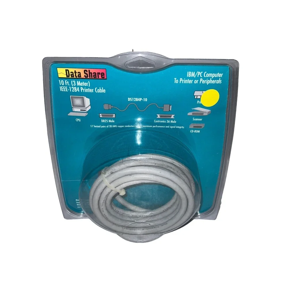 DATA SHARE 10 ' IEEE-1284 DB25 Bi-Directional Parallel Printer Data‎ Cable Cord